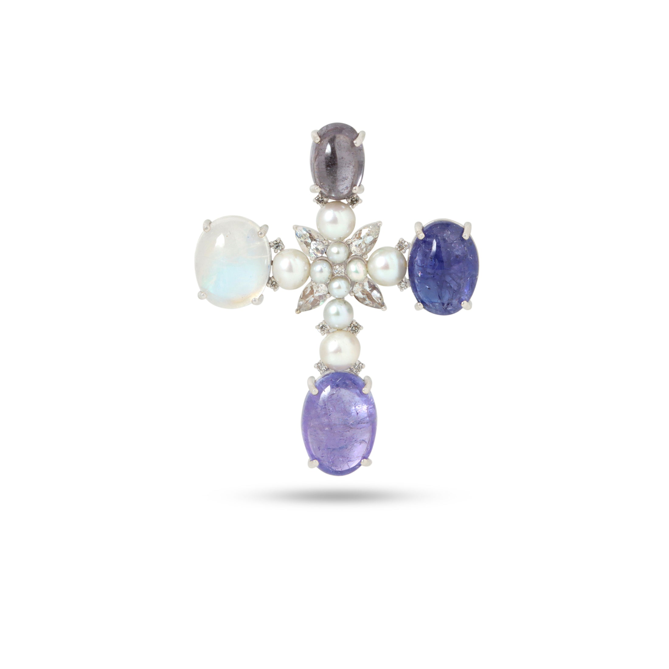 Natural Moonstone and Tanzanite 14K gold pendant back view - NFJSD-1866