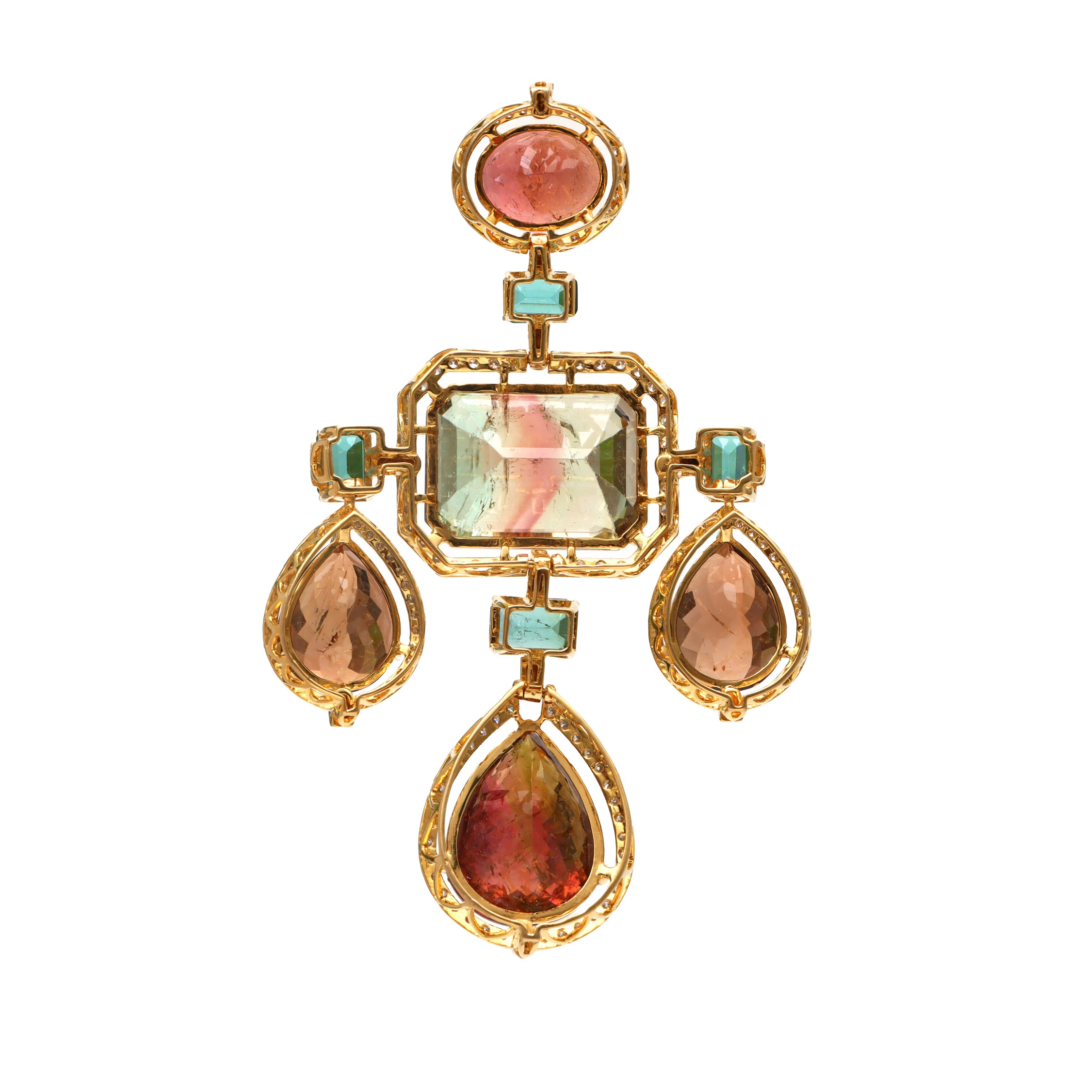 Natural Mix Tourmaline 18K gold pendant top view - NFJSD-1611