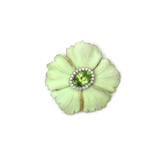 Natural Gaspeite and Peridot 14K gold pendant / brooch front view - NFJSD-1946