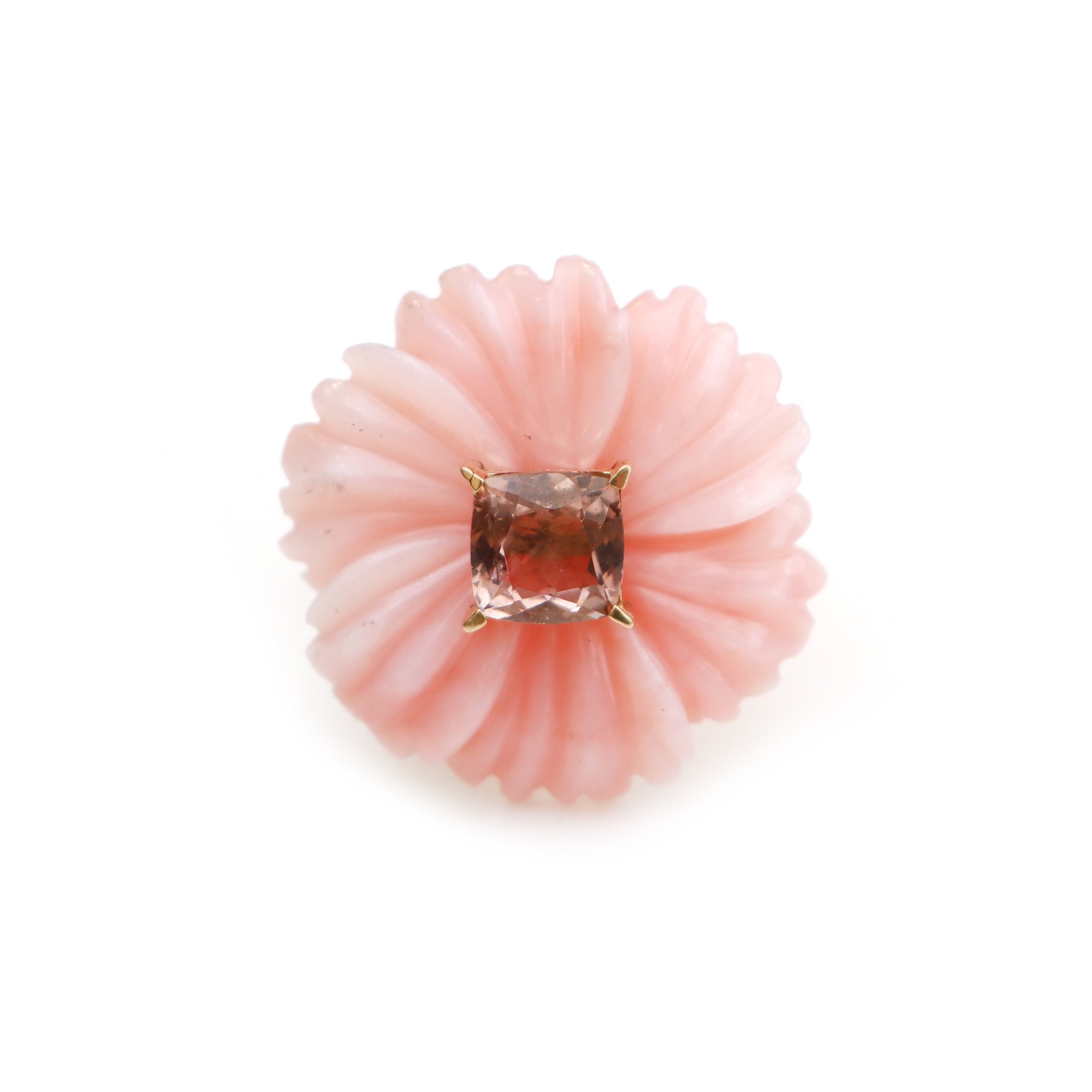 Natural Pink Opal and Pink Tourmaline 14K gold ring back view - NFJSD-1585