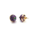 Load image into Gallery viewer, Natural Amethyst Carving Balls and Emerald Round Cabs 14K gold earrings back view - NFJSD-1031
