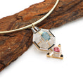 Load image into Gallery viewer, Natural Aquamarine Octagon Cut and Pink Tourmaline Pear Cut 14K gold pendant on-hand view - NFJSD-1206
