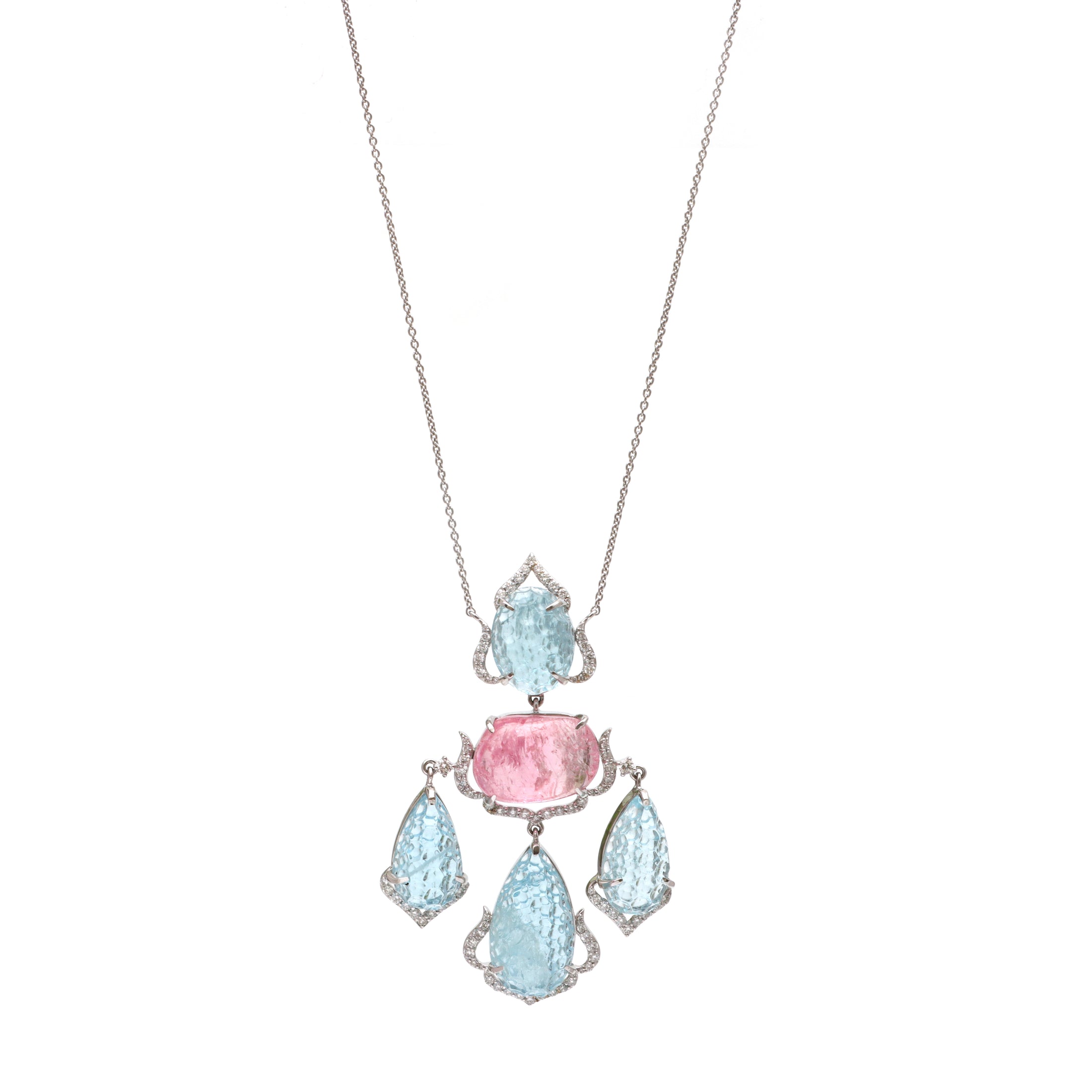 Natural Aqua and Tourmaline 18K gold necklace top view - NFJSD-1679