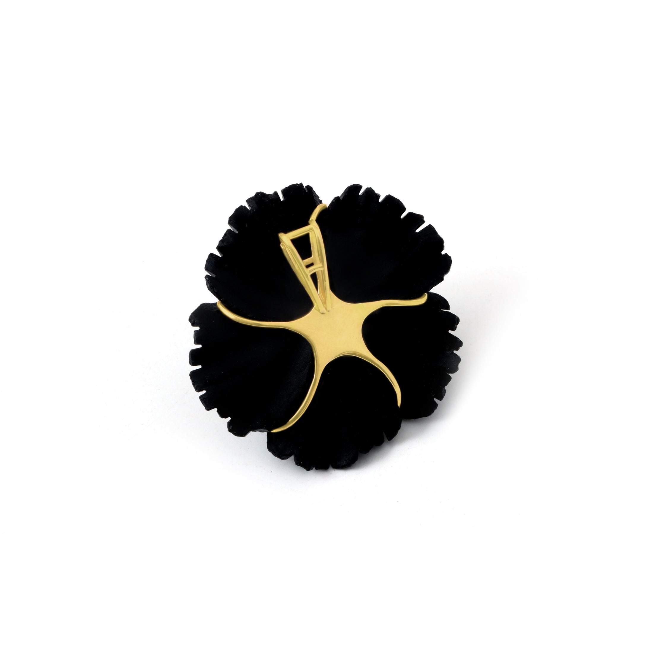 Natural Black Onyx and Emerald 18K gold pendant close-up detail - NFJSD-1852
