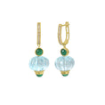 Load image into Gallery viewer, Natural Blue Topaz and Emerald 14K gold earrings close-up detail - NFJSD-1914
