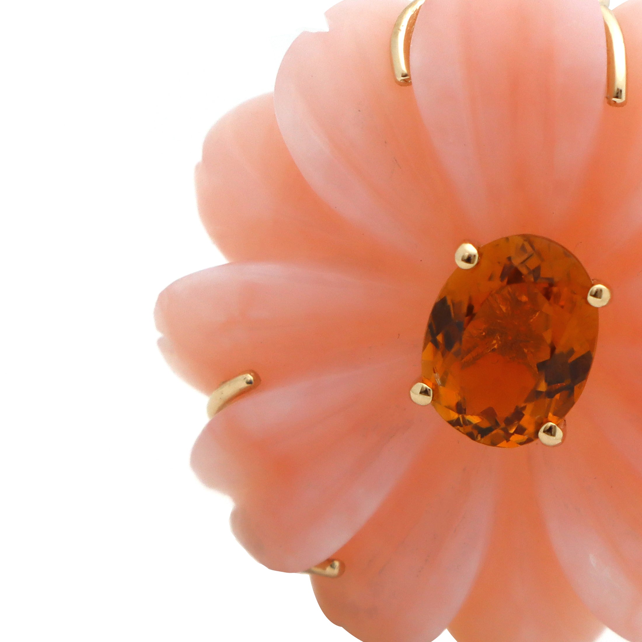 Natural Pink Opal and Pink Tourmaline 14K gold pendant side angle - NFJSD-1588