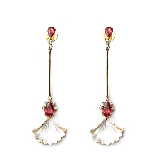 Natural Crystal Carving and Tourmaline 14K gold earrings front view - NFJSD-1373