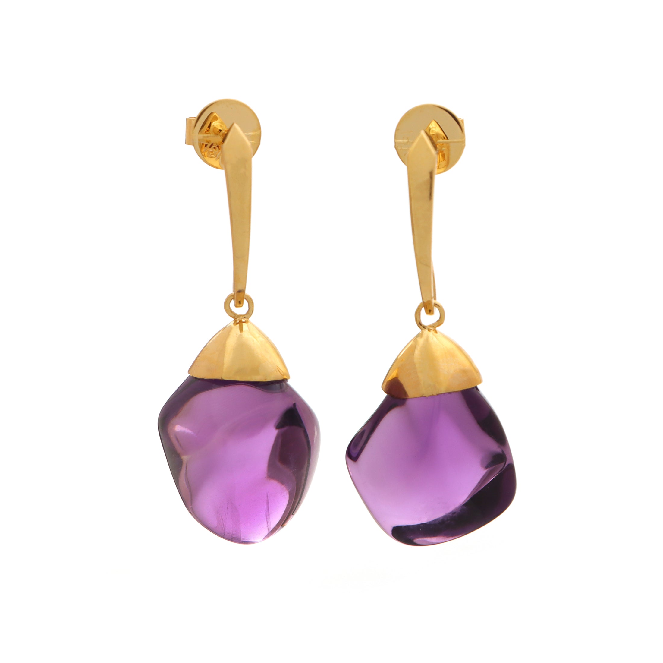 Natural Amethyst 18K gold earrings top view - NFJSD-1479