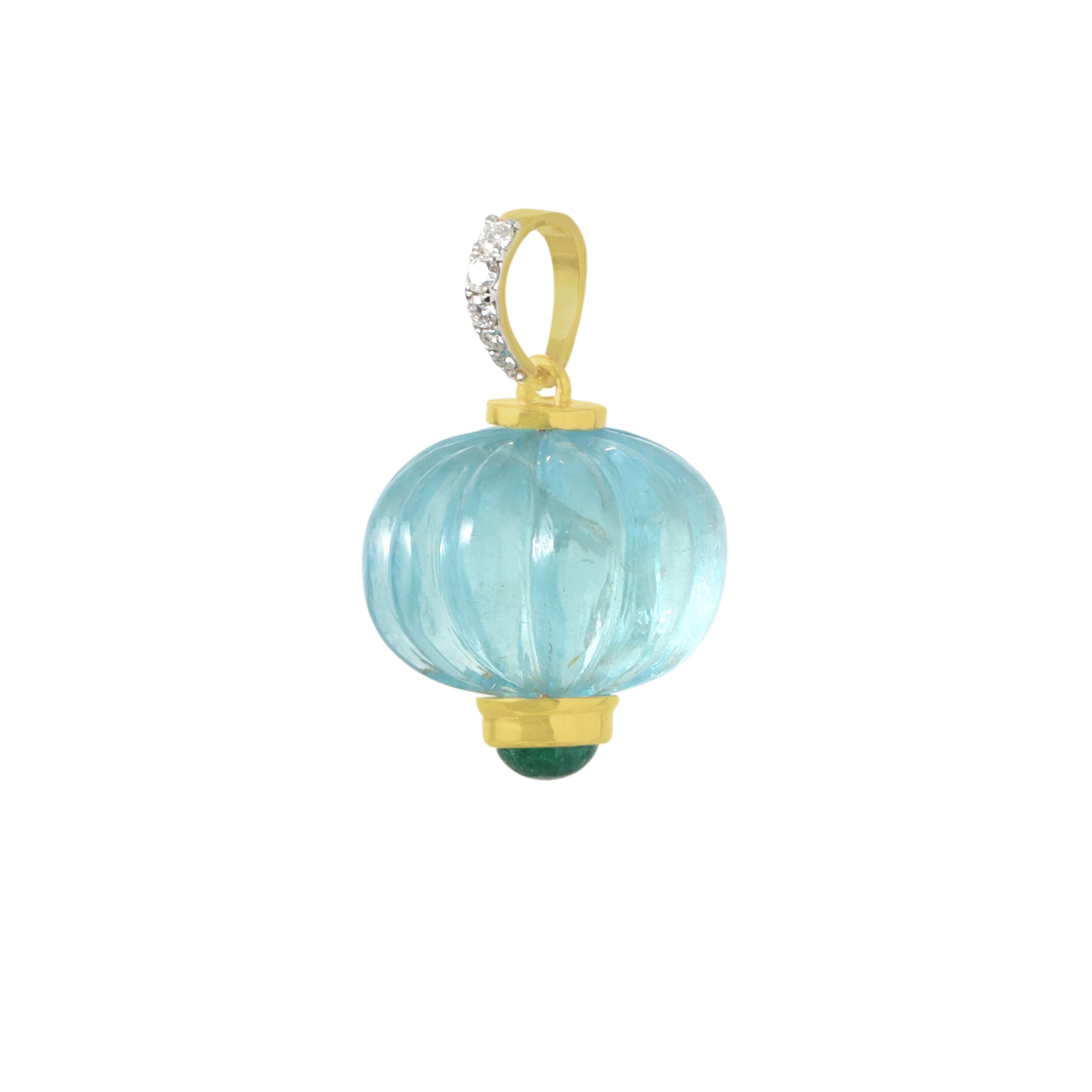 Natural Aqua and Emerald 18K gold pendant close-up detail - NFJSD-1779