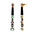 Load image into Gallery viewer, Natural Black Onyx smooth beads & Tube and Emerald Oval Cut 18K gold earrings back view - NFJSD-1394
