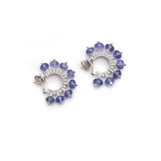 Natural Tanzanite 14K gold earrings front view - NFJSD-1959