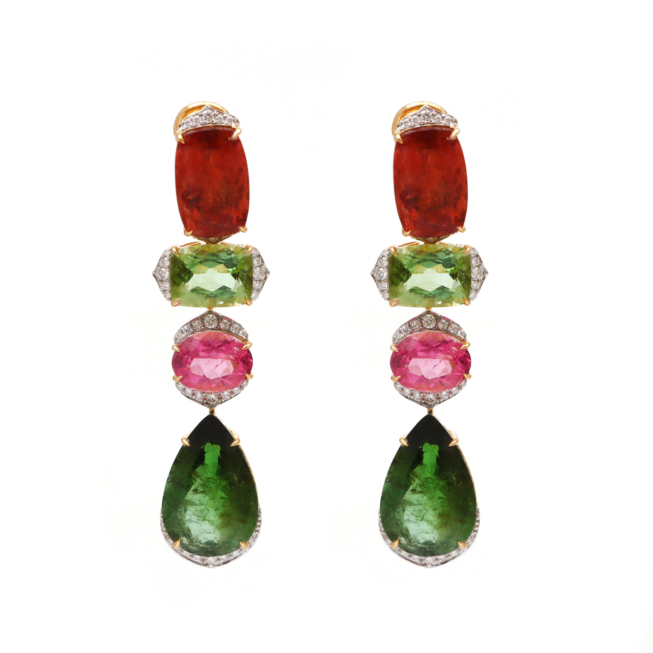 Natural Tourmaline Mix 18K gold earrings back view - NFJSD-1652