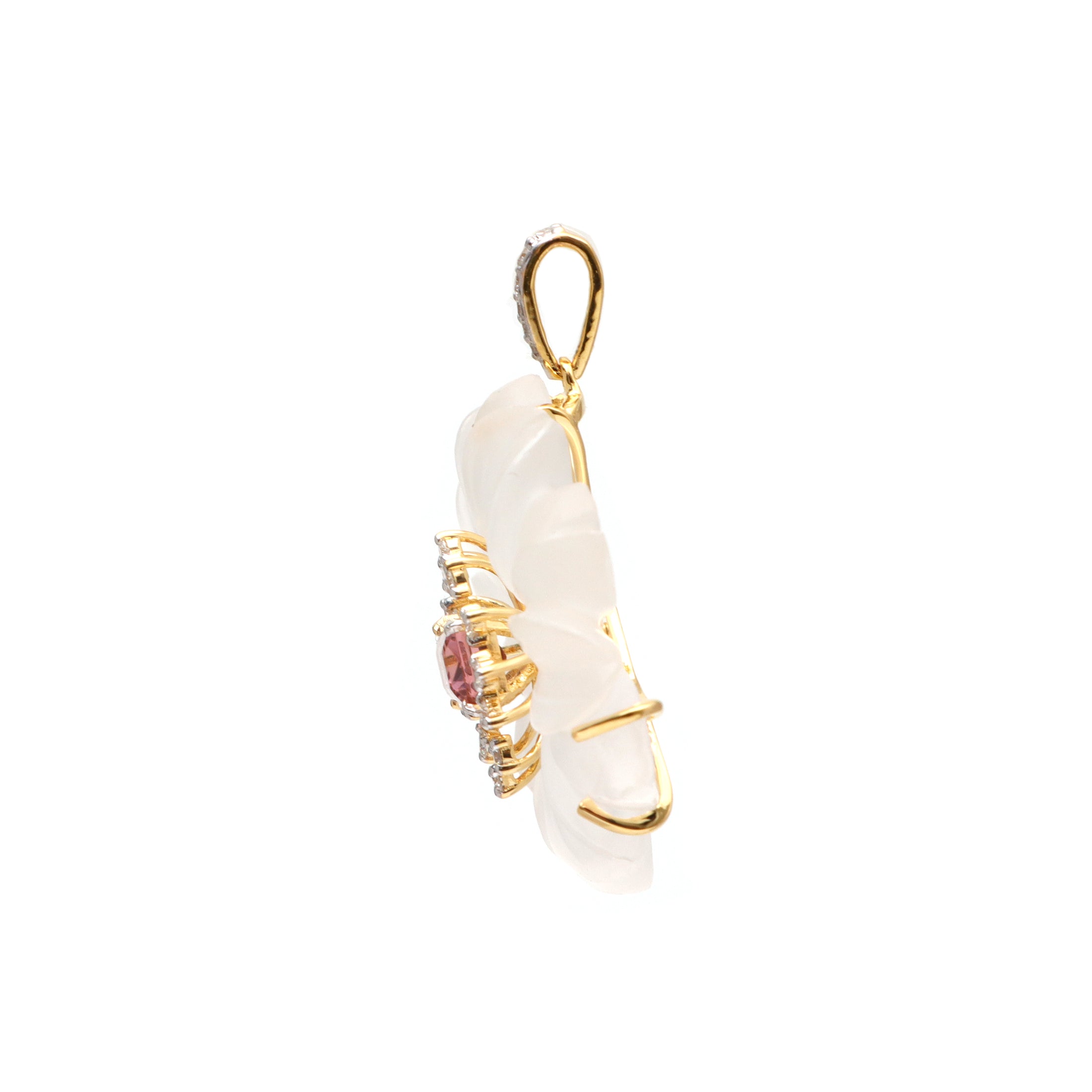 Natural Crystal Carving and Tourmaline 18K gold pendant top view - NFJSD-1708