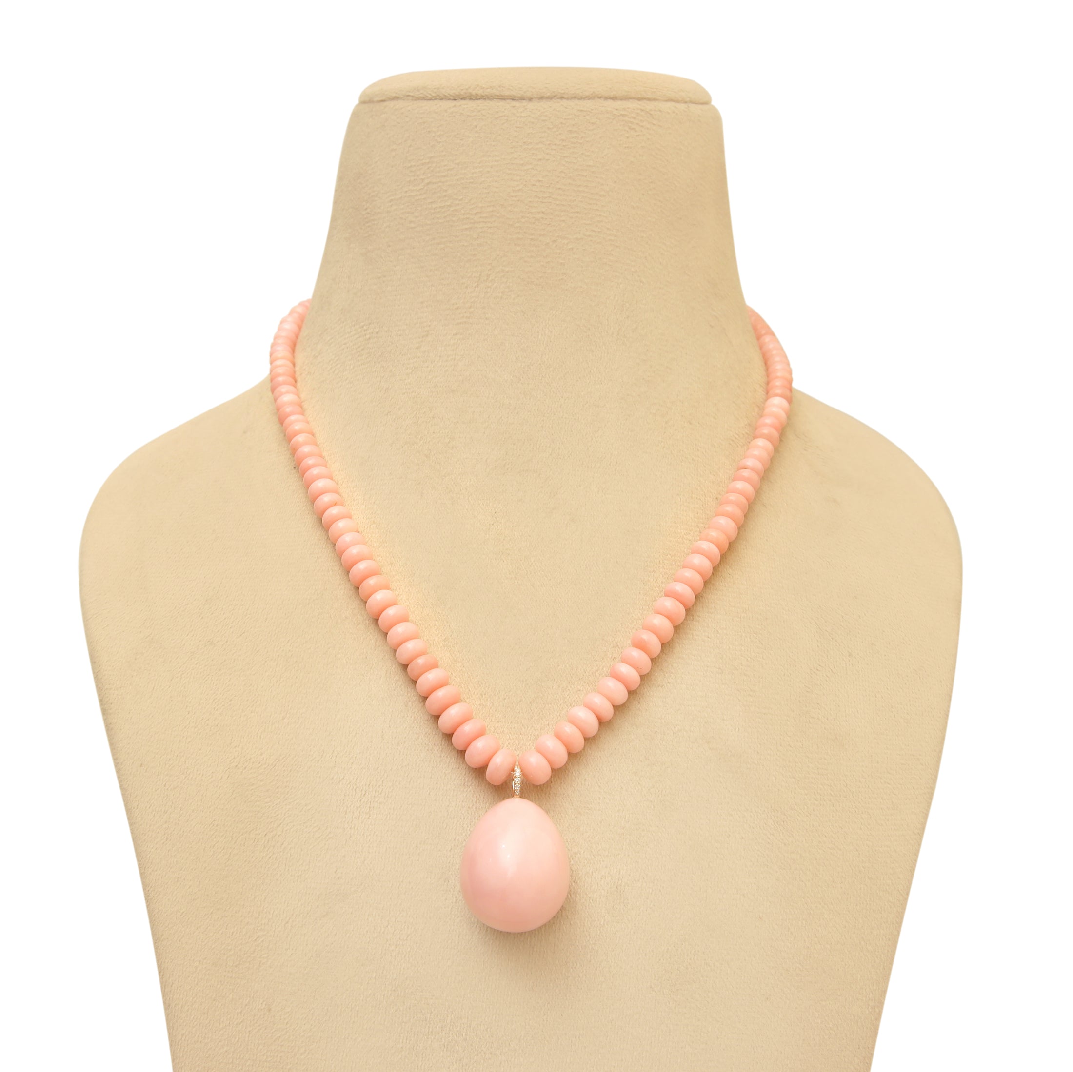 Natural Pink Opal 14K gold necklace front view - NFJSD-1954