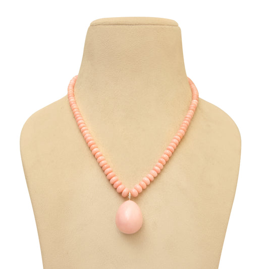 Natural Pink Opal 14K gold necklace front view - NFJSD-1954