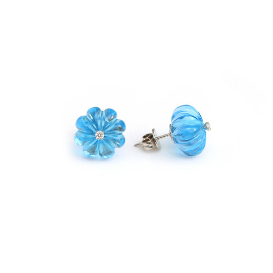 Natural Blue Topaz 14K gold earrings front view - NFJSD-2024