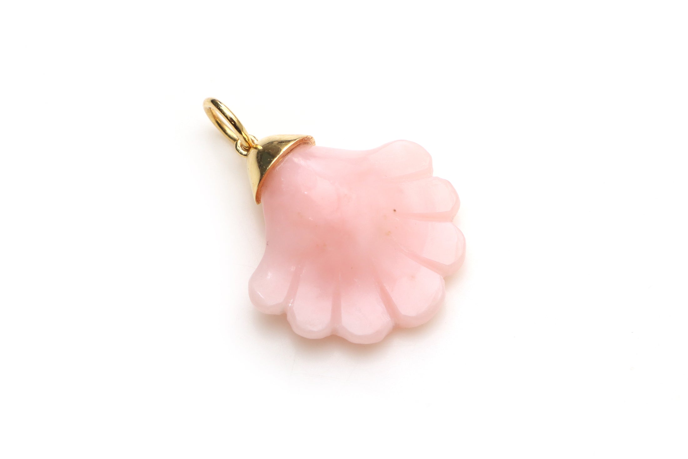 Natural Pink Opal Carving Leaf 14K gold charm front view - NFJSD-1333