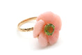 Load image into Gallery viewer, Natural Peridot Round Cut and Pink Opal Flower 14K gold ring front view - NFJSD-1030
