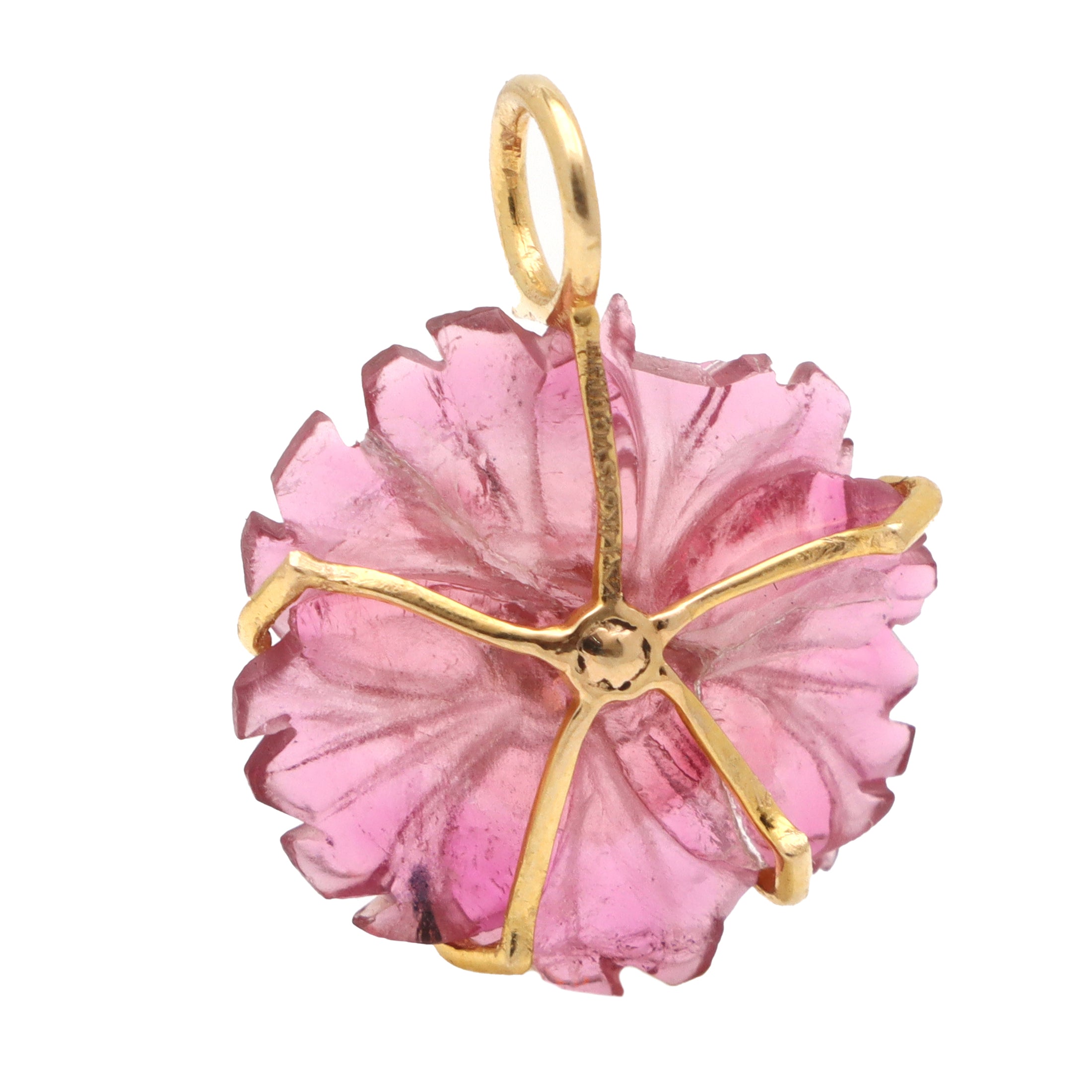 Natural Tourmaline Carving Flower 14K gold charm side angle - NFJSD-1268