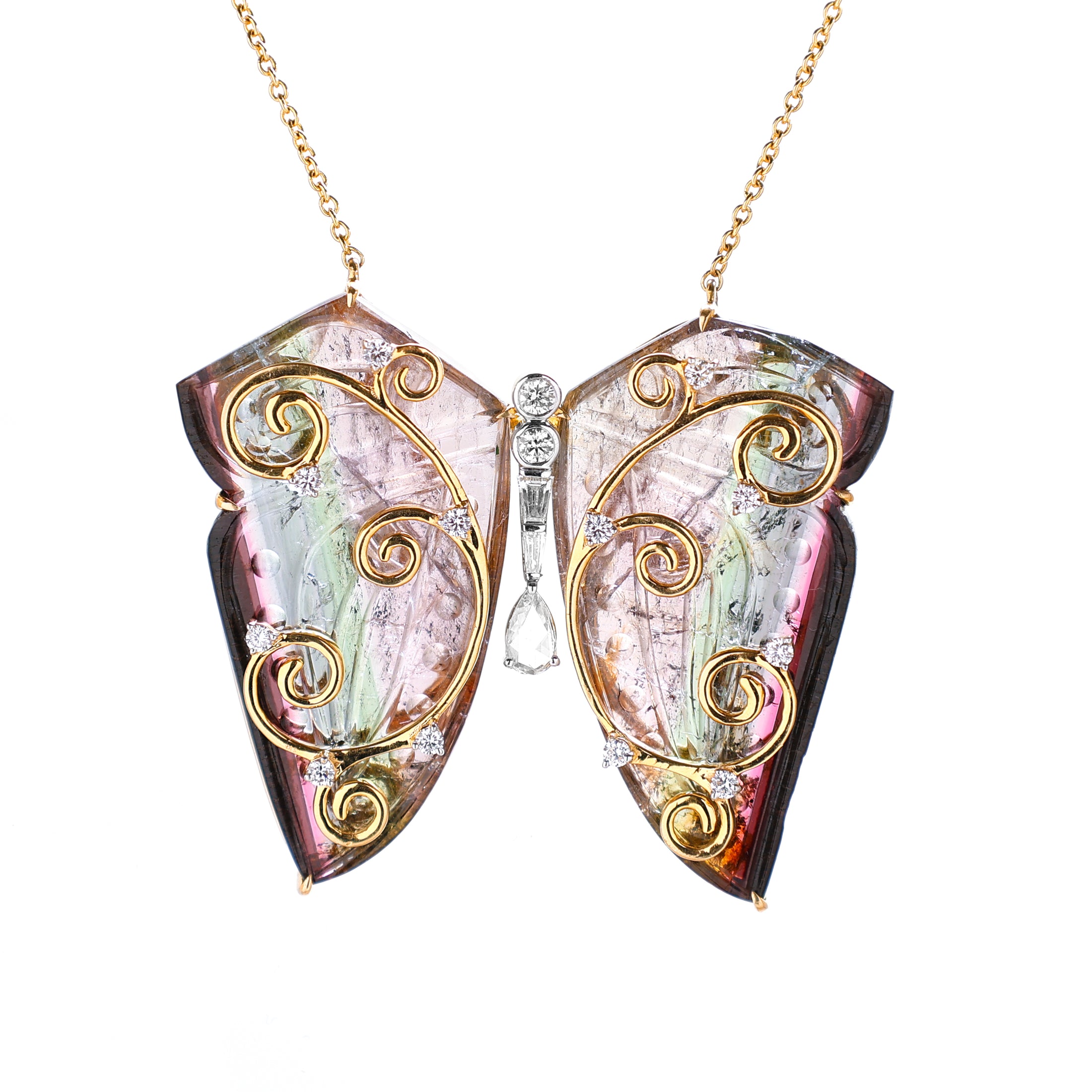 Natural Tourmaline Mix 18K gold necklace side angle - NFJSD-1653