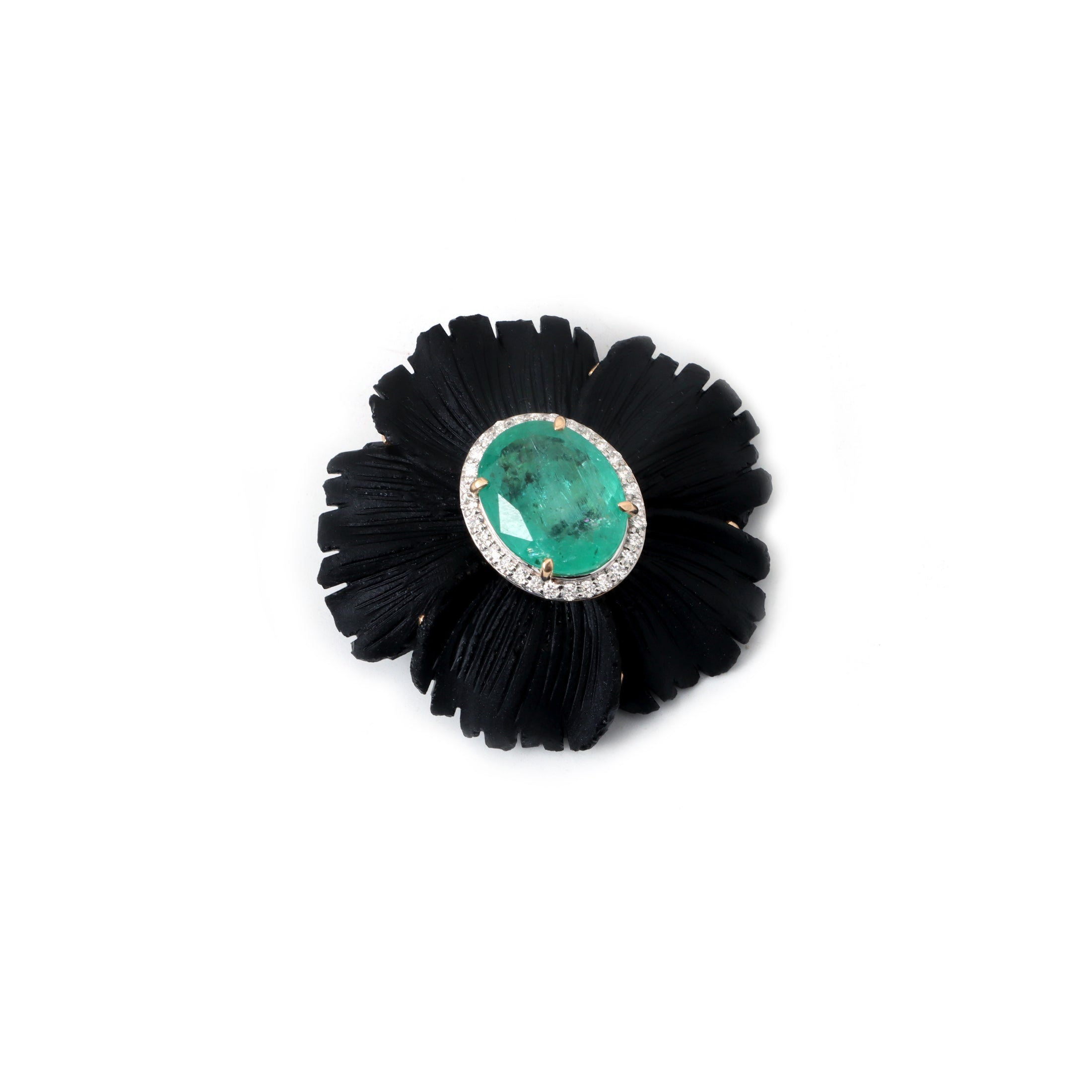 Natural Black Onyx and Emerald 18K gold pendant back view - NFJSD-1852