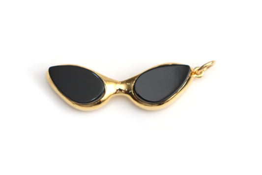 Natural Black Onyx 18K gold charm front view - NFJSD-1419