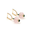 Load image into Gallery viewer, Natural Rose Quartz Carving and Emerald 18K gold earrings side angle - NFJSD-1756
