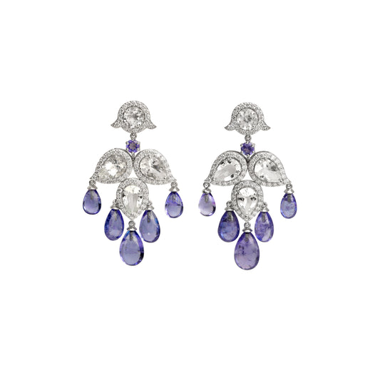 Natural White Aquamarine and Tanzanite 18K gold earrings front view - NFJSD-1970
