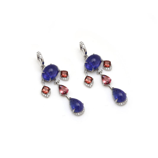 Natural Tourmaline and Tanzanite 18K gold earrings front view - NFJSD-1640