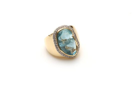 Natural Aquamarine Organic Tumble 14K gold ring front view - NFJSD-1160