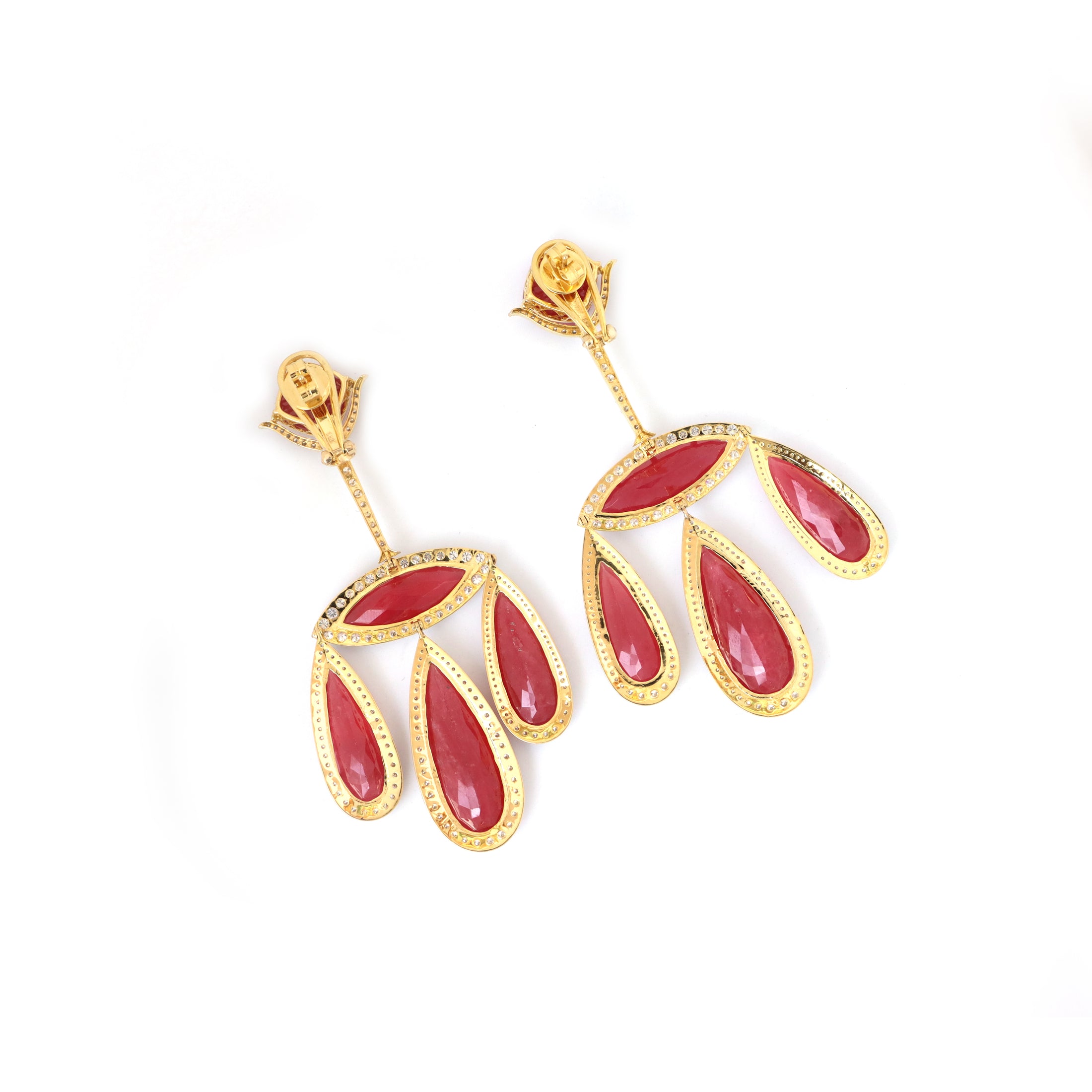 Natural Rhodonite 18K gold earrings back view - NFJSD-1817