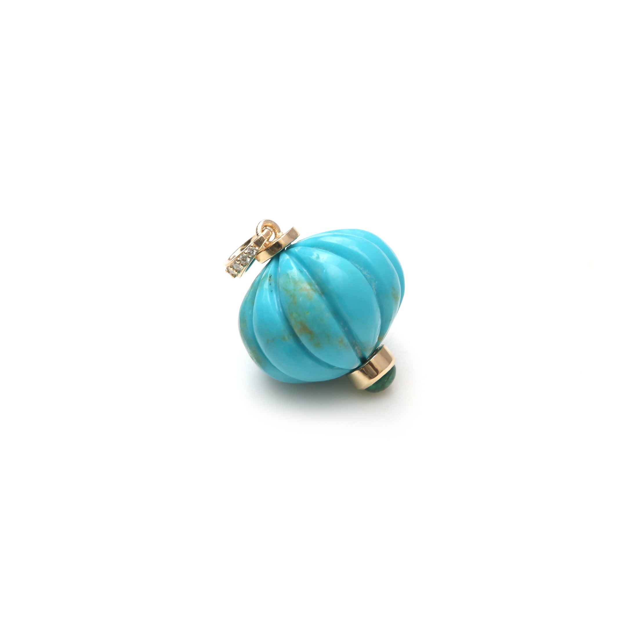 Natural Turquoise and Emerald 14K gold pendant front view - NFJSD-1991
