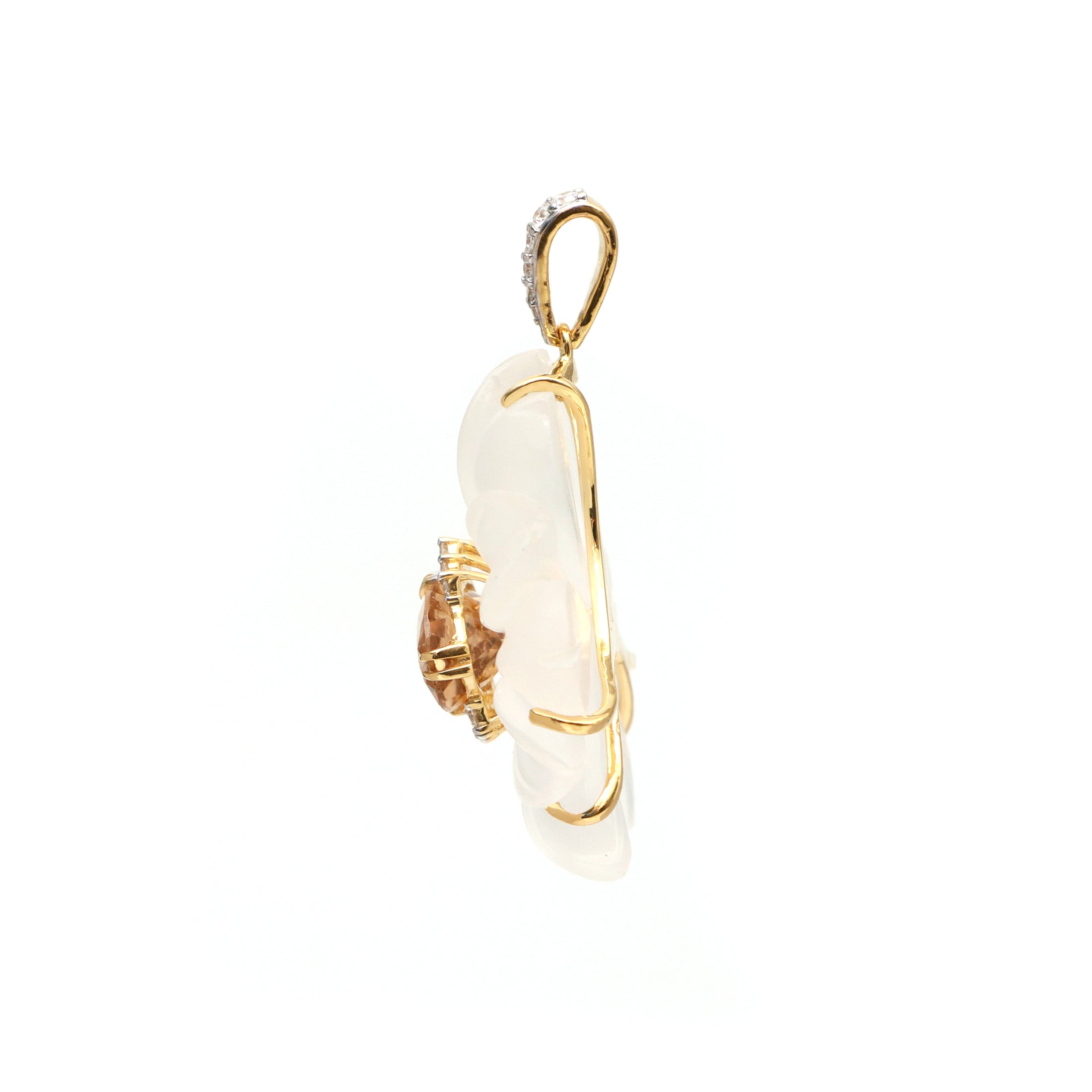Natural Crystal Carving and Tourmaline 18K gold pendant side angle - NFJSD-1711