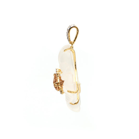 Natural Crystal Carving and Tourmaline 18K gold pendant side angle - NFJSD-1711