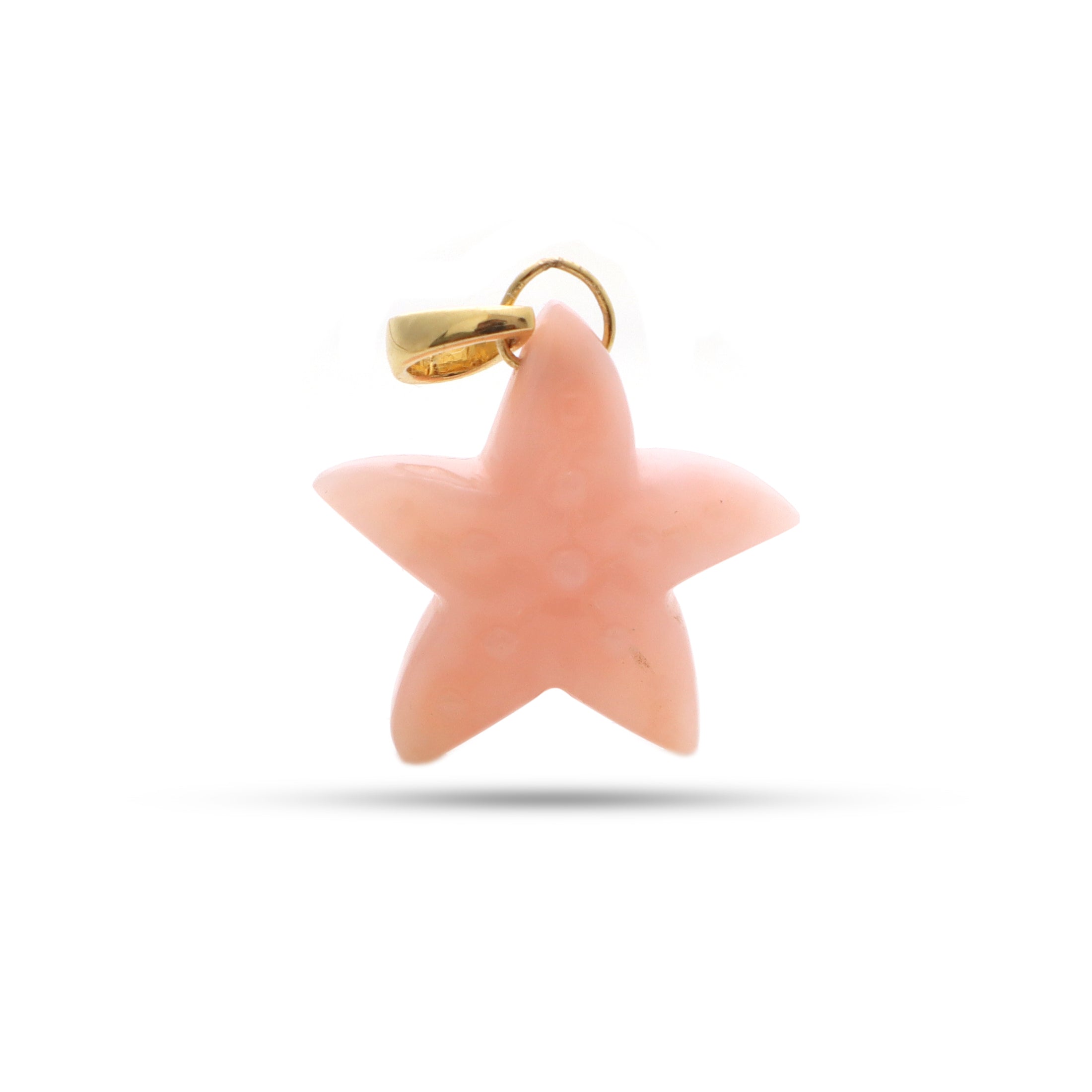 Natural Pink Opal Carving Star 14K gold charm close-up detail - NFJSD-1336