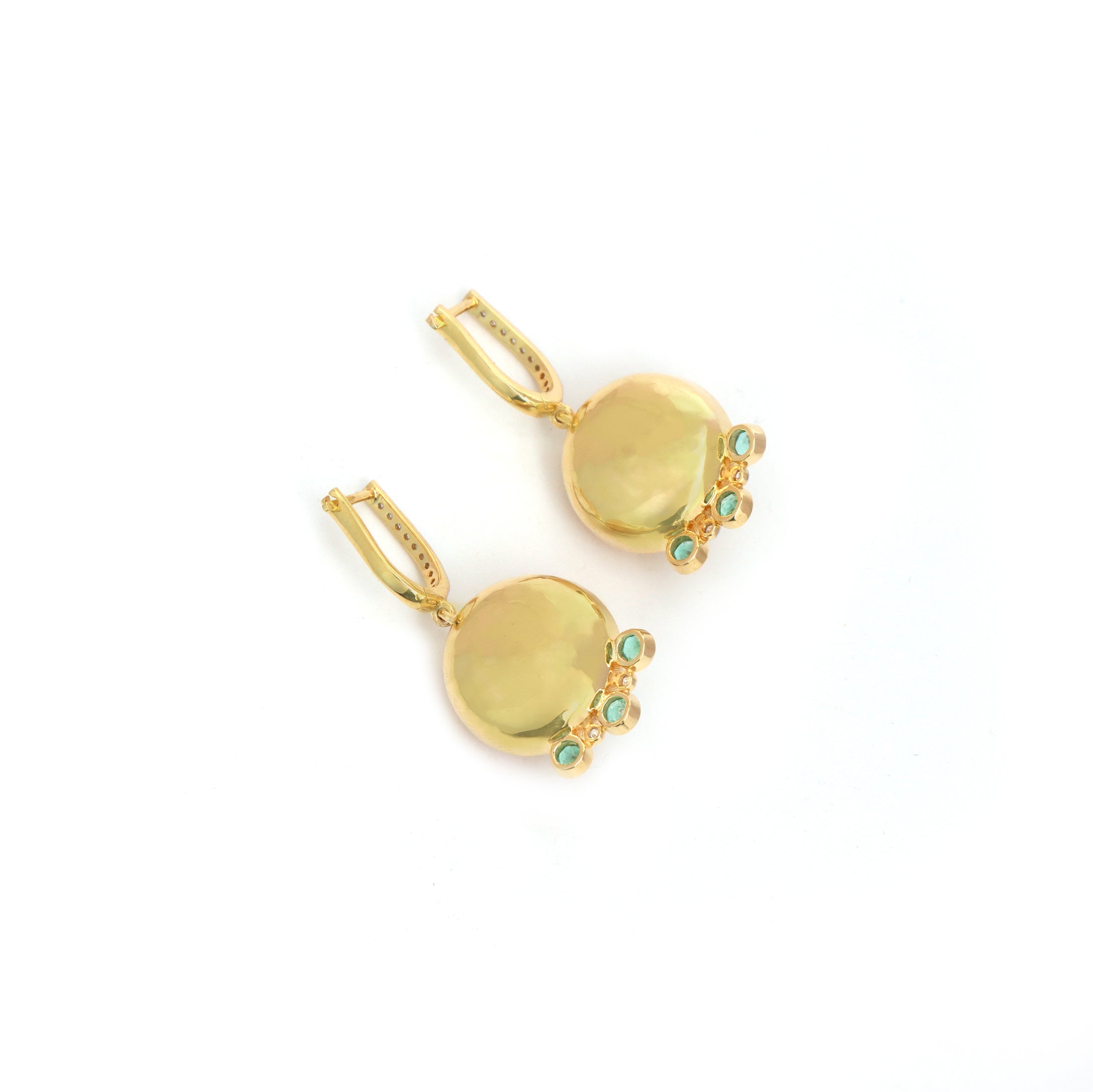 Natural Citrine and Emerald 14K gold earrings back view - NFJSD-1799