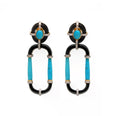 Load image into Gallery viewer, Natural Black Onyx and Turquoise 18K gold earrings back view - NFJSD-1762
