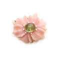 Load image into Gallery viewer, Natural Tourmaline Cushion Cab and Pink Opal Carving Flower 14K gold pendant side angle - NFJSD-1313
