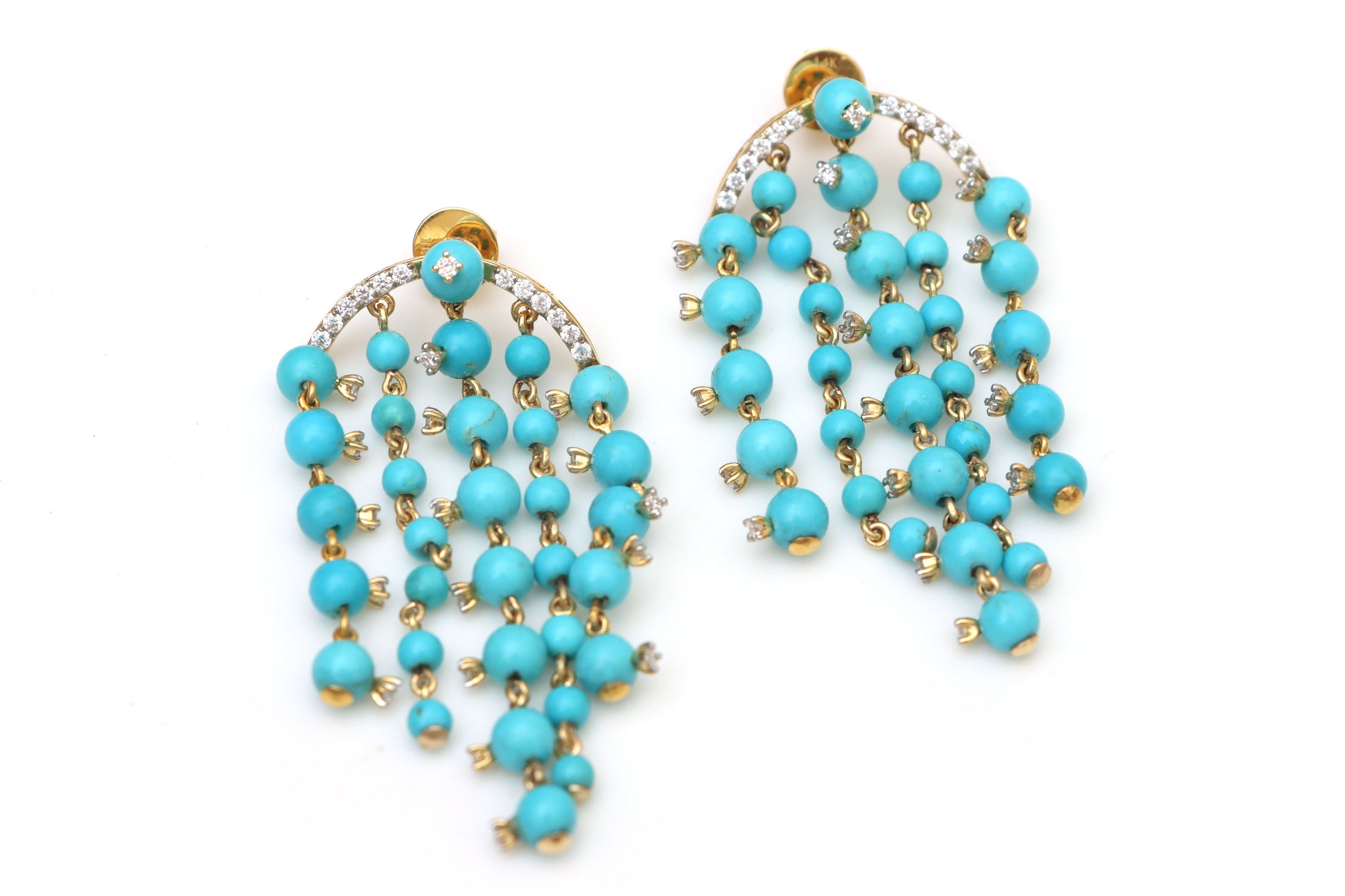 Natural Turquoise Smooth Balls 14K gold earrings front view - NFJSD-1392