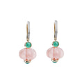 Load image into Gallery viewer, Natural Pink Opal and Emerald 18K gold earrings front view - NFJSD-1781
