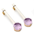 Load image into Gallery viewer, Natural White Agate and Lavender 14K gold earrings front view - NFJSD-1374

