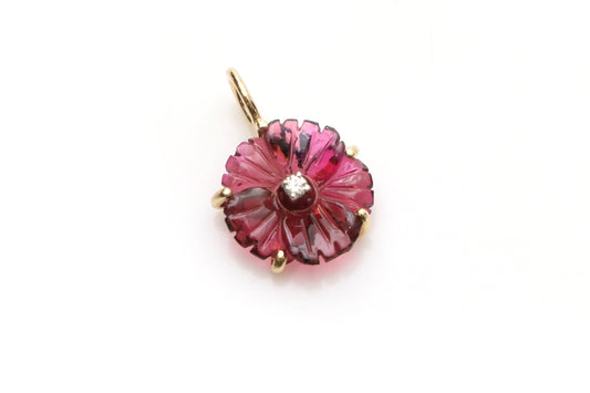 Natural Tourmaline Flower Carving 14K gold charm front view - NFJSD-1231