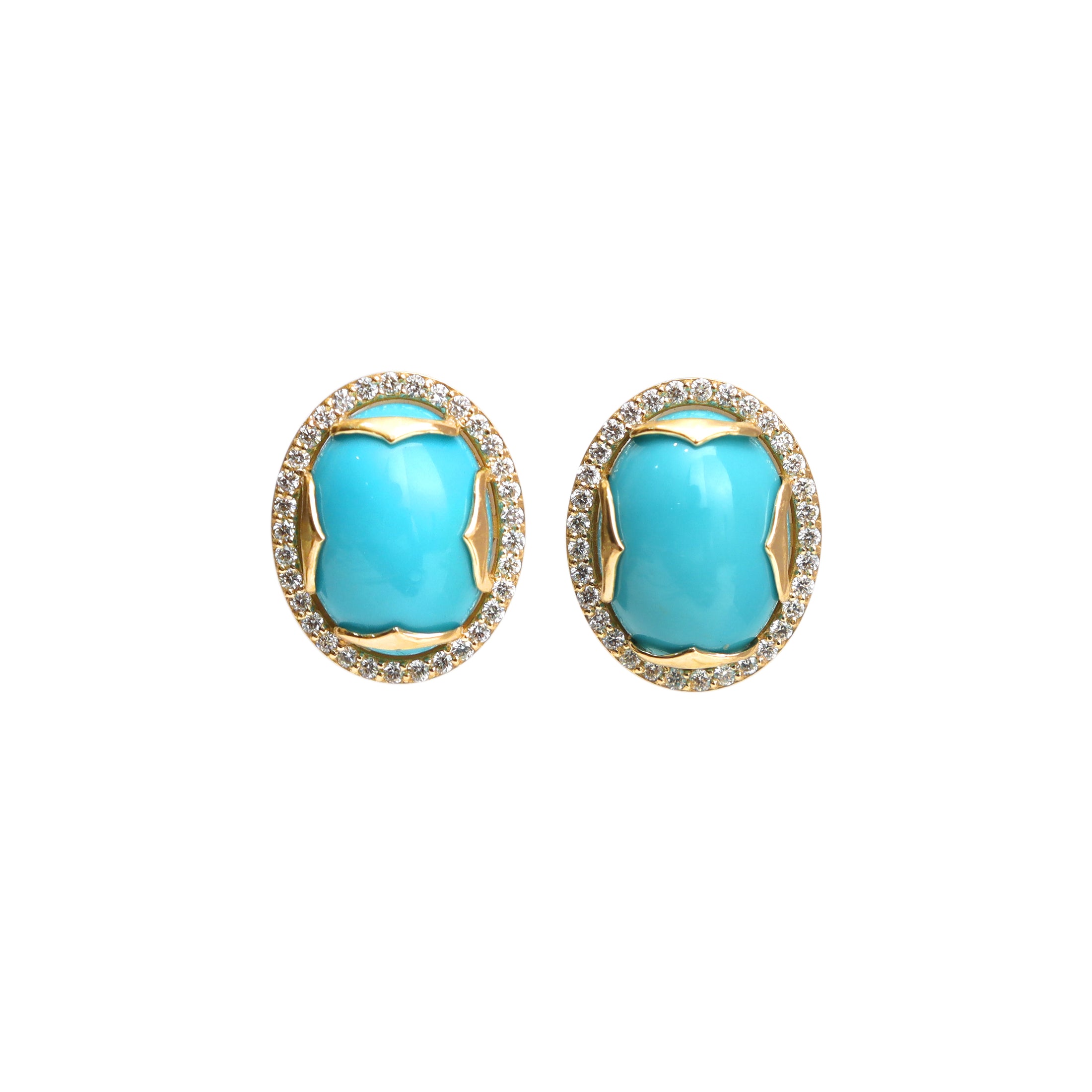 Natural Turquoise 14K gold earrings front view - NFJSD-1988