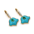 Load image into Gallery viewer, Natural Turquoise and Emerald 18K gold earrings side angle - NFJSD-1692
