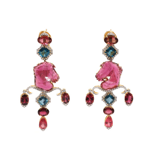 Natural Tourmaline and LBT 18K gold earrings front view - NFJSD-1705