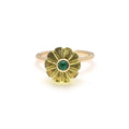 Load image into Gallery viewer, Natural Lemon Quartz Carving and Emerald 14K gold ring close-up detail - NFJSD-1755
