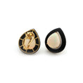 Load image into Gallery viewer, Natural Black Onyx Frame Pear and Ethiopian Opal Pear Cabs 14K gold earrings top view - NFJSD-1308
