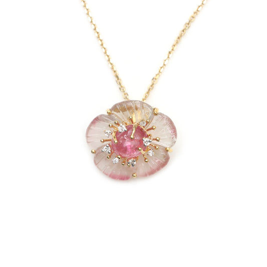 Natural Tourmaline Carving and Tourmaline 18K gold pendant front view - NFJSD-1836