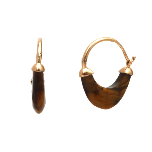 Natural Tiger Eye 18K gold earrings front view - NFJSD-1687