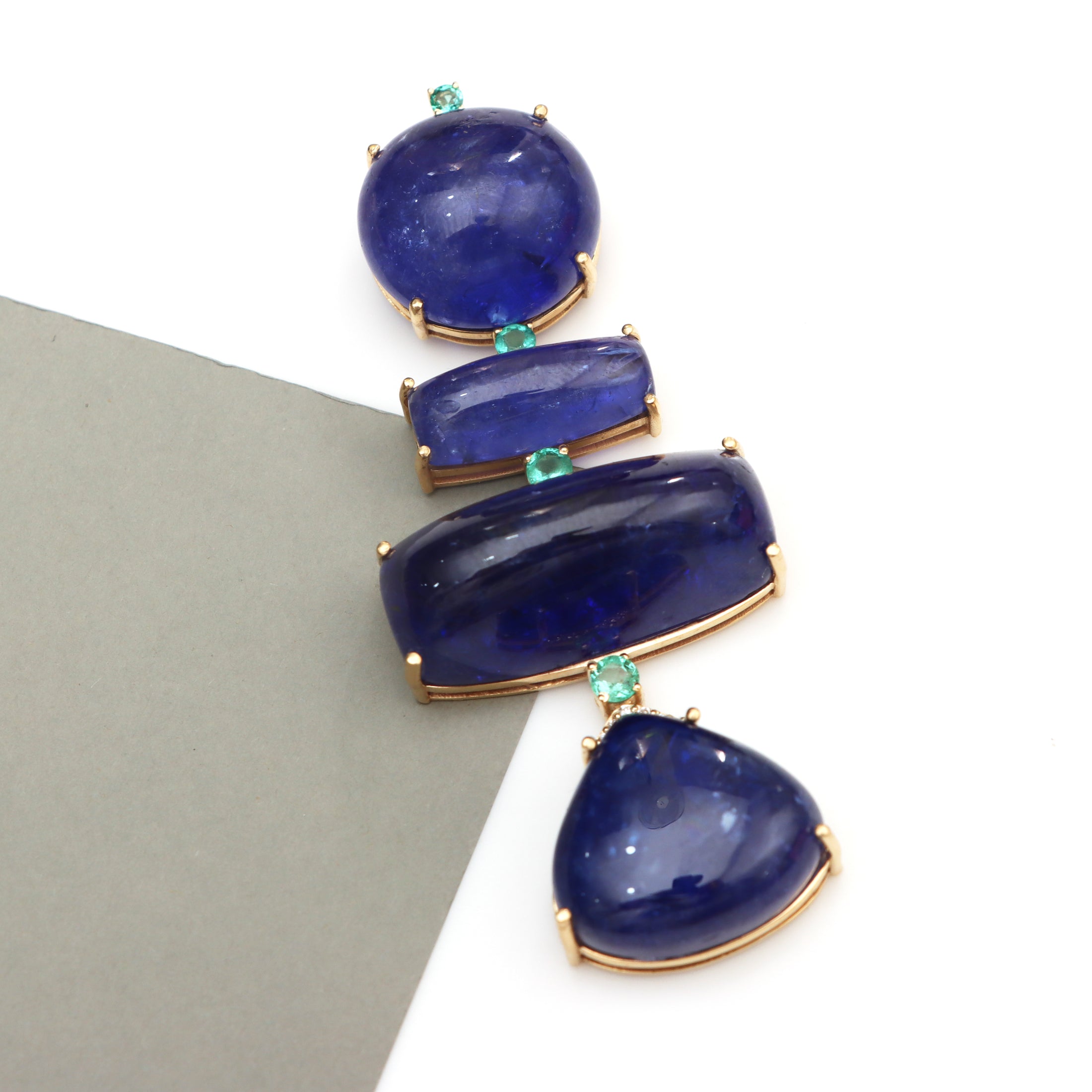 Natural Tanzanite and Emerald 18K gold necklace back view - NFJSD-1456